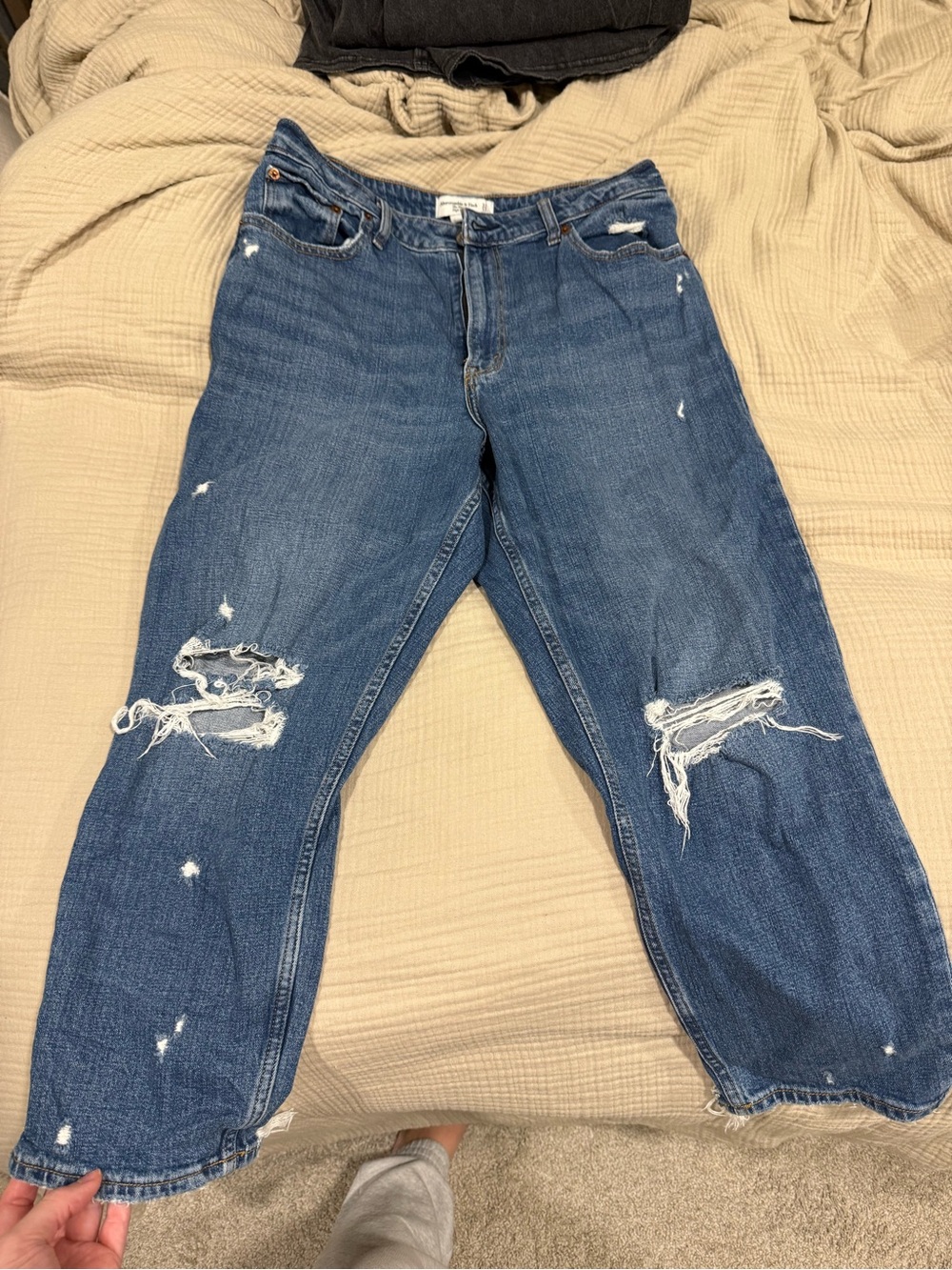 Abercrombie & Fitch Distressed Dark Blue Boyfriend Jeans